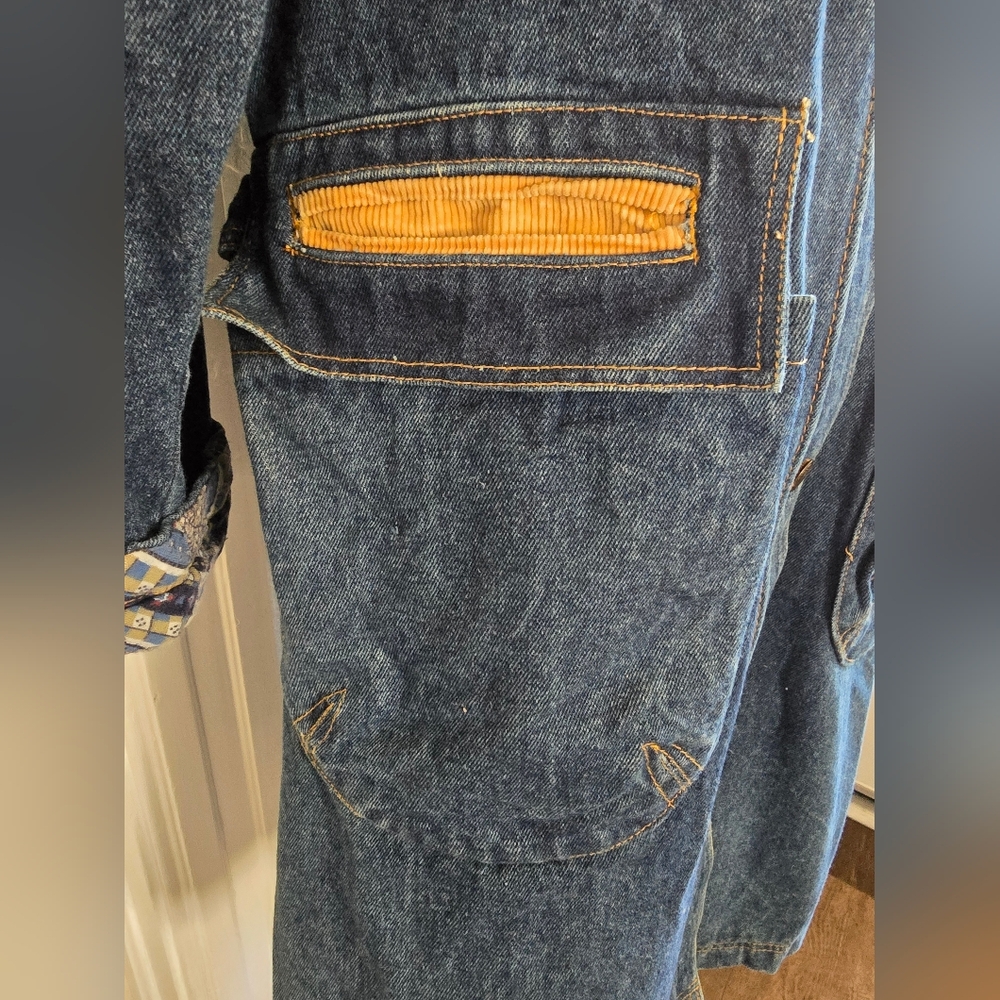 Vintage Current Seen Denim Long Coat with Tan Corduroy Collar - Picture 4 of 15